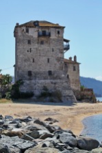 Just outside the Monastic State, Uranoupoli port's tower says goodby to us ...